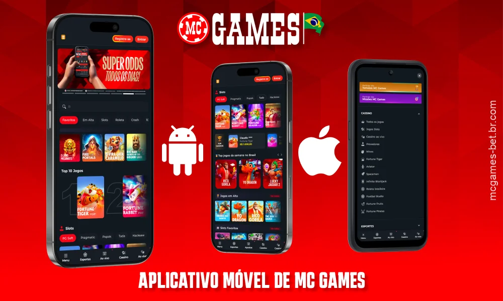 O aplicativo móvel MC Games para Android e iOS permite fazer apostas esportivas e jogar no cassino diretamente do seu celular