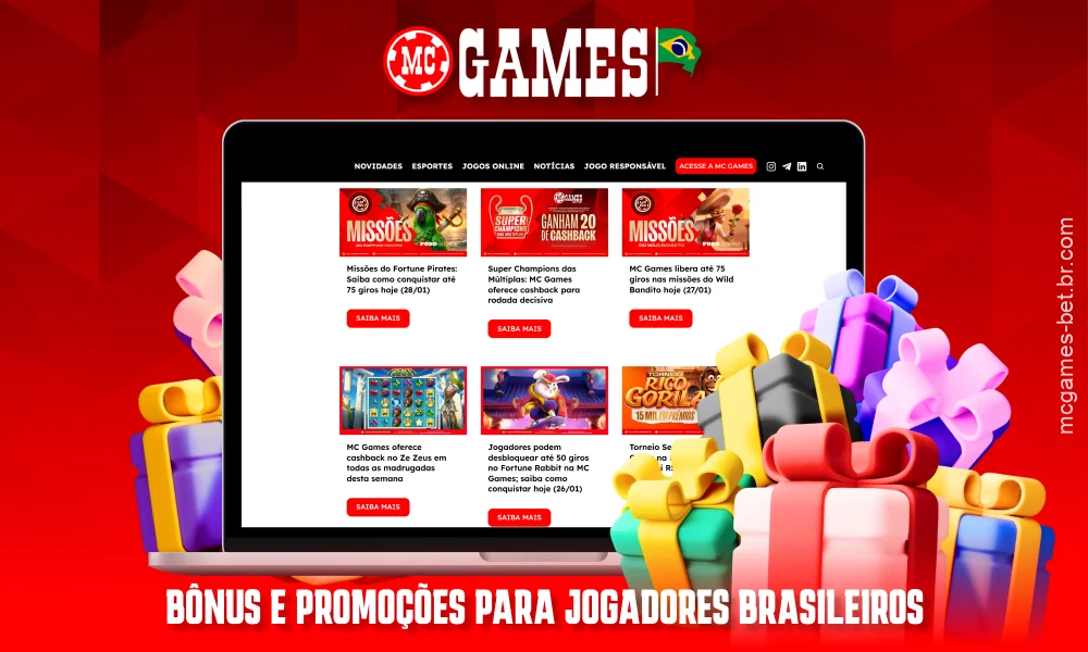 A MC Games oferece aos jogadores brasileiros diversos bônus e promoções para apostas esportivas e cassino